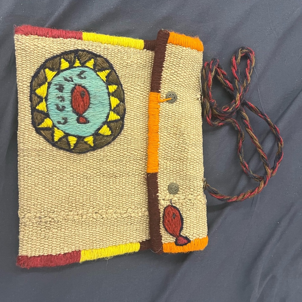 Handcrafted Embroidered Crossbody Bag in Tan and Red